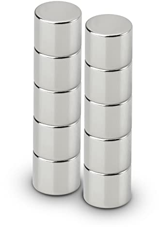 MAUL Magneti a disco al neodimio – Magnete ad alta forza adesiva per un uso versatile – Magnete rotondo dal design elegante e moderno – Ø 10 x 10 mm – Confezione da 10 – Argento chiaro