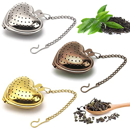 3pcs Boules à Thé en Acier Inoxydable，Filtres De Thé Forme De Coeur avec Chaine，Passoire à Thé RéUtilisable，Convient pour Le Thé Et Les Sac D'Assaisonnement pour La Cuisine