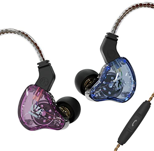 H HIFIHEAR KBEAR KS2 trådbundna öronsnäckor, IEM 1BA1DD i öronhörlurar, HiFi Over Ear Earbud-headset brusreducerande hybridhörlurar för löpning och promenader (med mikrofon, blå)