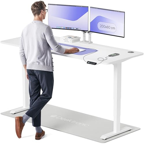 Desktronic HomePro Höhenverstellbarer Schreibtisch 200 × 80 cm – Elektrischer Schreibtisch Mit Zwei Elektrischen Motoren, Touchscreen-Steuerung und Integrierten USB-A- und USB-C-Ladeanschlüssen