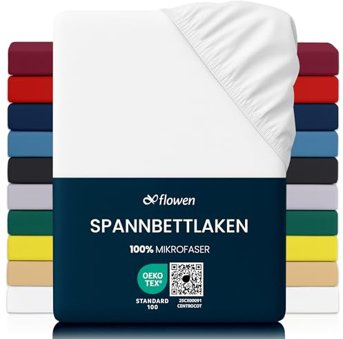 Flowen Spannbettlaken 160x200 cm Mikrofaser Spannbetttuch Weiß für Bett Atmungsaktive Hypoallergene Bettlaken Anti-Milbe Leicht Weich und Knitterfrei mit 30 cm Tiefe Tasche Maschinenwaschbares