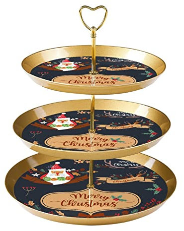JAVENPROEQT 3-stöckiger Cupcake-Ständer Kuchenhalter, Weihnachtskranz-Elemente und Dekoration Design Wiederverwendbares Serviertablett Gebäckdisplay Turm für Geburtstag Babyparty Teeparty