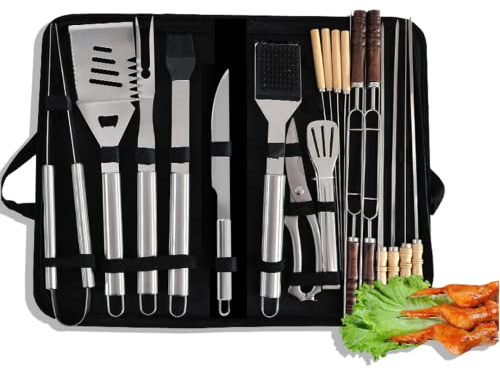 ZWEBY 20PCS Professionelles Edelstahl Grillzubehör Set für Männer, Heavy Duty BBQ Grill Tools Set, Grillzubehör Set mit Aufbewahrungstasche - Komplettes BBQ Set für draußen