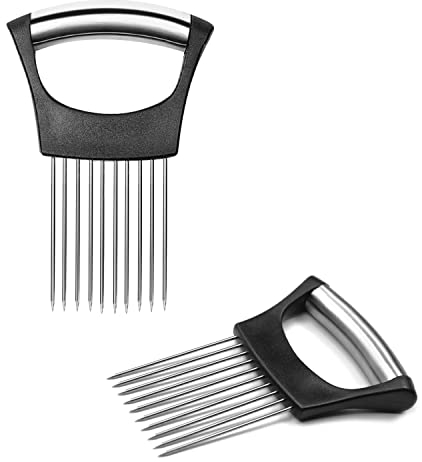 YUE QIN 2 Stück Zwiebelhalter Edelstahl Zwiebelschneider Halter Food Slice Assistant Gemüsezerkleinerer Tomate Zwiebel Zitrone Gemüse Slicer Schnitthilfe Slicing Cutter Sicher Gabel