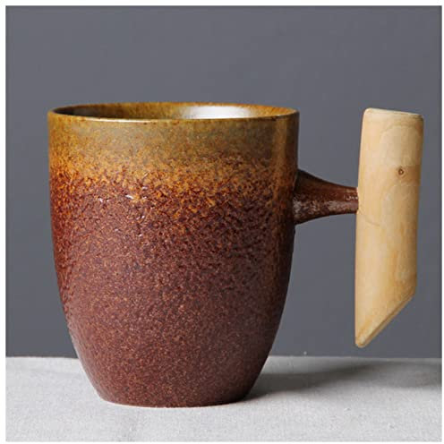 KAYLRE Boccale di Birra Tazza da caffè in Ceramica Vintage Tazza da caffè ruggine ruggine tè Tazza di Birra con Manico in Legno Tazza d'Acqua Drinkware da casa Bicchiere di Vino (Size : Style-4 A)