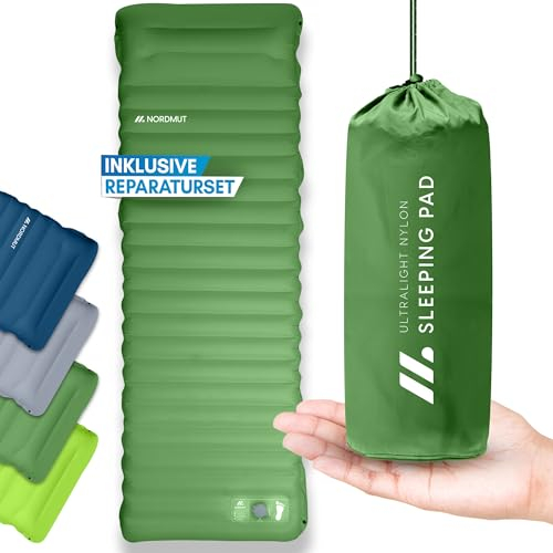 NORDMUT® Isomatte Schnellaufblasend mit integrierter Fußpumpe 10 cm - Isomatte Camping mit kleinem Packmaß - Outdoor Matratze für müheloses aufpumpen - Camping Matratze ultra komfortabel