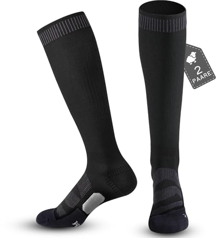 MAGISDU 2 Paar Merino Skisocken Herren Damen Thermosocken Kompressionsstrümpfe 18-25 mmHG Thrombosestrümpfe Kniestrümpfe für Ski Snowboard Flug Sporting