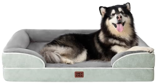 EHEYCIGA Orthopädisches Hundebett Grosse Hunde, 132x104cm, Gräuliches Grün | Orthopädischer Eierkistenschaum, Waschbarer und Wasserdichte Bezug, Rutschfester Boden, Reversibles Design, Atmungsaktiv
