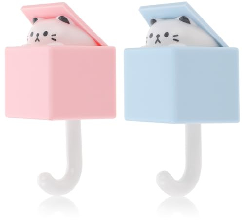 Dimeho Cute Cat Key Hook, Creative Adhesive Coat Hook Wall Mounted Adhesive Cat Hook for Coat, Scarf, Hat, Towel,Key, Bag Wall Hanging Decorations(2 Pack)