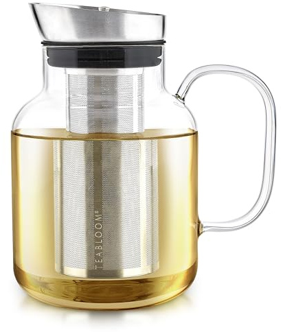 Teabloom 100% Plastic-Free Large Multi-Brew Borosilicate Glass Teapot + Kettle + Pitcher – Steep and Serve Hot Tea, Iced Tea, Cold Brew Tea and Fruit Infused Water – Legacy Tea Maker