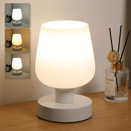 Lightess Modern Bedside Lamp Dimmable Touch White Glass E27