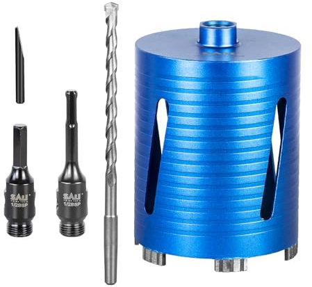 Diamond Core Drill Bit Set - 127mm x 150mm Long Turbo Laser-Welded Segments for Concrete, Brick, Block, Stone Masonry, Granite - SDS & Hex Shank Adapter, Centre Drill Bit