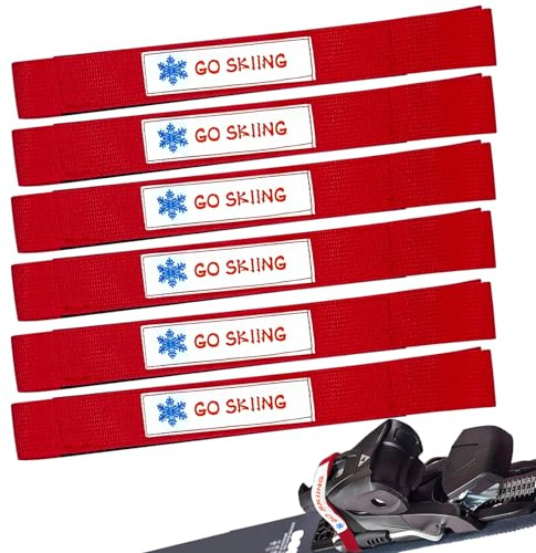 Vecacosic Skidbromshållarrem, 48 cm justerbara nylonbindande bromshållare, hållbara och återanvändbara snowboardbromshållare för skidor, vaxning och justering, lättare att sätta på plats (röd-6-pack)