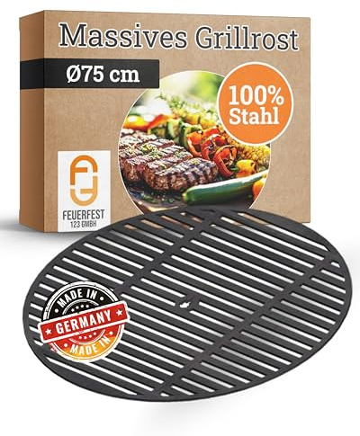 Feuerfest 123 Grillrost rund I Ø 75cm I Hochwertiges Grillgitter aus Stahl I Massive Grillplatte mit 8mm Stärke I Gitterrost für Gas-, Kohle- & Kugelgrill I Feuerschale-Grillrost aus Handarbeit