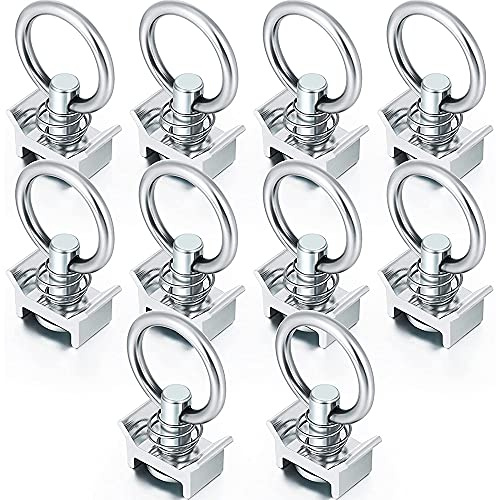 Lizusidtsy 10Pcs Single Stud Fitting L Track 4,000LB Capacity with Stainless Steel Round Ring Aluminum Keeper