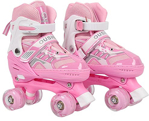 MUL-BUTIQUE Roller Niño Niña Ajustable, Patín de Ruleta Niña con ruedas de PVC, adecuado para uso interior y exterior (rojo negro, S)