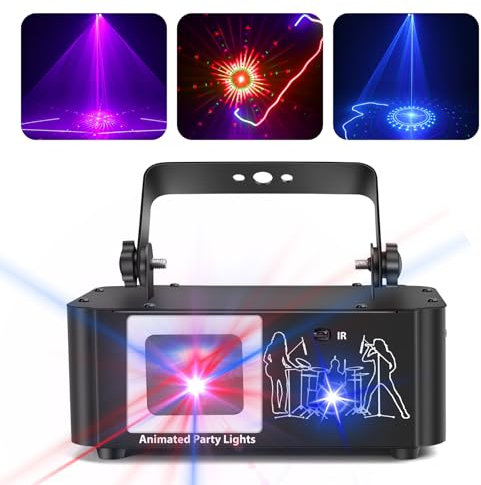 Discolicht Partylicht,T04，3D RGB Animation Party Licht DMX 512 Beam Effekt Licht, mit Fernbedienung Musik Sound Activated DJ Disco Lichter für Halloween Geburtstag Party Bar Nachtclub KTV