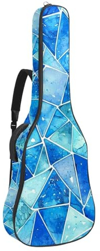 Gitarrentasche, 104 cm, doppelter verstellbarer Schultergurt, Akustikgitarre, Gigbag, Aquarell-Mosaik, Blau, geometrische Gitarrentasche, wasserdicht, Oxford-Stoff, dicker Schwamm, Aquarell-Mosaik,