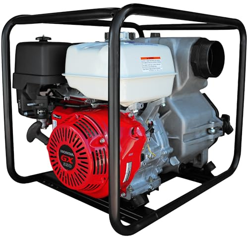 Tomahawk Power 8 HP 3 Industrial Duty Full Trash Water Pump Powered by Honda Portable Utility, Red