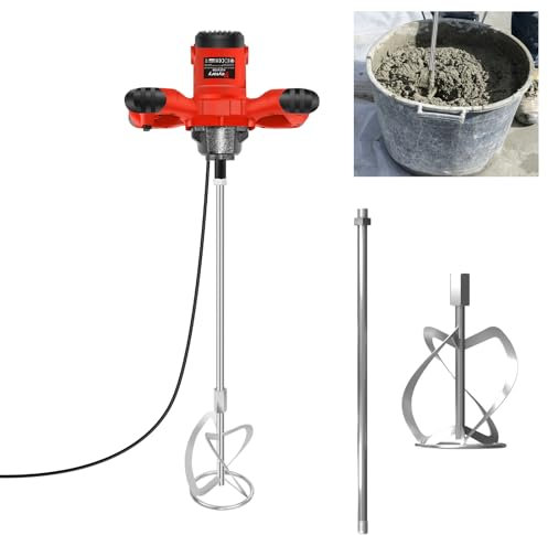 Concrete Mixer Machine, 2600W Cement Mixer Mixing Drill Tool for Concrete Cement Paint Mortar Drywall Mud Grout Thinset, Electric Hand Paint Paddle Mixers, Adjustable 6 Speeds, Red