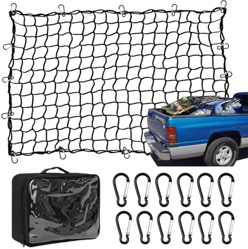 Cargo Net for Van & Pickup Truck 1.2m x 1.8m (Expands to 2.4m x 3.6m) Heavy Duty Elastic Bungee Net with 10cm Mesh – Boot Net for Car, SUV, Transit – Includes Storage Bag & 12 Carabiners