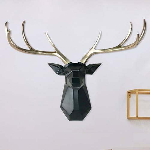 TUPAFJU Künstliche Tierkopf Wanddeko, 3D Wanddekoration, Hirschkopf, Hirschkopf Wanddeko, Hirschkopf Geweih Wanddekoration, Wohnzimmer Schlafzimmer Wand Skulptur Wandbehang Simulation(A)