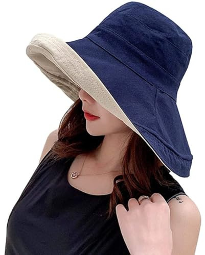 Kisyard Reversible Bucket Hat for Women Summer UV Sun Protection Wide Brim Fishing Hat Foldable Travel Beach