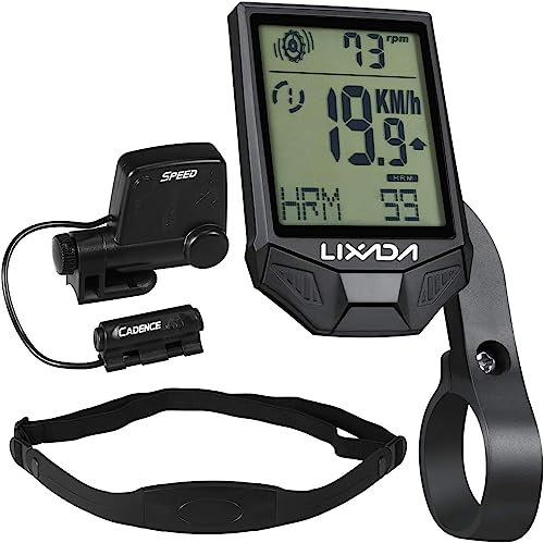 GPECTIFO Cardiofrequenzimetro Cadenza, Computer Wireless da Ciclismo con sensore di frequenza cardiaca Ciclocomputer Multifunzionale Antipioggia con retroilluminazione LCD(Black)