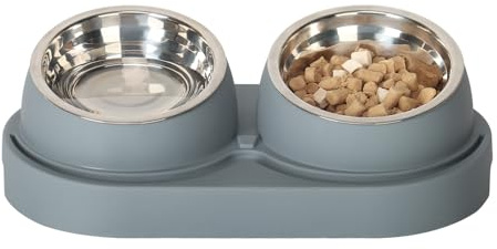 Doppelkatzen-Schalen und Futterschalen,Erhöhte Schüssel aus Edelstahl, geneigt, Futternapf und Futterschüsseln, Futterschalen für Hunde und Katzen cat Feeder