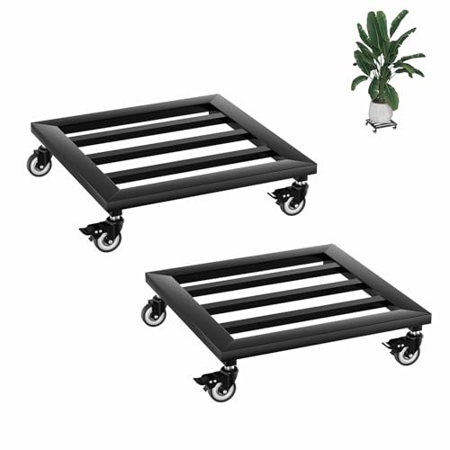 AufuN Pflanzenroller Eckig Metall, 30cm Blumentopf Untersetzer, Tye A | mit Abschließbaren Rollen, Blumenroller Pflanzen Rollbrett Transportroller Für Innenbereich Außenbereich Haus und Garten
