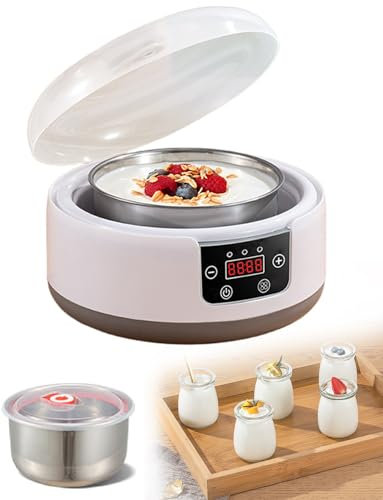 Yogurtiera con controllo della temperatura e timer, macchina automatica for yogurt in acciaio inossidabile da 1,2 l con controllo del tempo e display LCD for uso domestico(A)