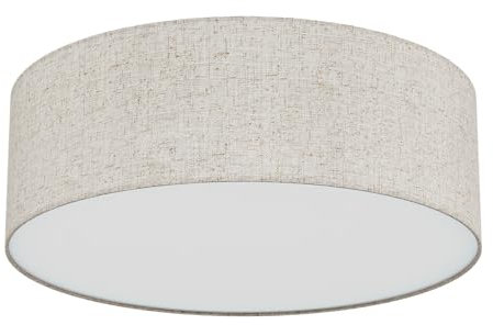 LQWELL Deckenlampe Stoff, Deckenleuchte Rund mit Leinen Lampenschirm, E27 Fassung x 2, max.40W, Ø40cm x H10cm, Naturfarbe, für Wohnzimmerlampe Schlafzimmerlampe Deckenbeleuchtung