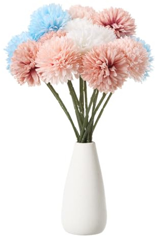 sourcing map 12pcs Artificial Chrysanthemum Ball Flowers Faux Chrysanthemum Flowers Bouquet Silk Fake Mum Flower for Home Garden Wedding Party Decoration, 4 Colors