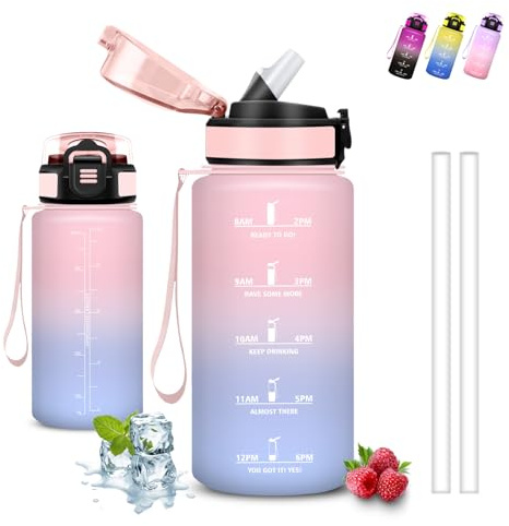 Grsta Gourde, 500ml Gourde Enfant, Bouteille Paille, Anti Fuite, Bouteille Graduée pour 1 Journee, Facile à Nettoyer, avec Slogan de Motivation, pour École, Sports, Camping, Voyage, Vélo