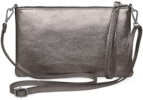 Caspar Kompakte Leder Clutch Damen Umhängetasche Abendtasche mit verstellbarem Schultergurt - CLASSIC LINE - Modell No.834 - Made in Italy