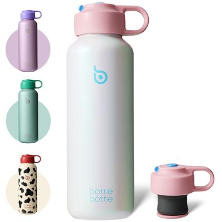 BOTTLE BOTTLE Edelstahl Trinkflasche 600ml – Isolierflasche für kohlensäurehaltige Getränke, BPA-frei, auslaufsicher, mit Tragegriff, ideal für Sprudelwasser, Sport, Schule & Reisen (Weiß)