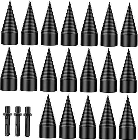 jojofuny 1 Set Wood Splitting Cone Drill Bit with Handle Firewood Drill Bit for Efficient Chopping for Splitting Walnut Oak Hickory