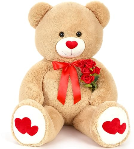 MorisMos 120cm riesen Teddy teddybären, groß teddybär XXL Kuscheltier, weich plüschbär als Geburtstag Valentinstag überraschung für Liebe，Lightbrown