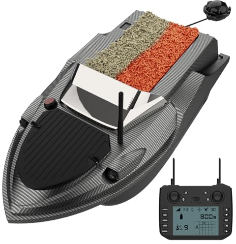 Funwetrike RC Bait Boats, V080 800m Remote Control Fishing Bait Boat 3kg Loading with GPS Positioning, Auto Cruise, LED Light and Handbag (Black)