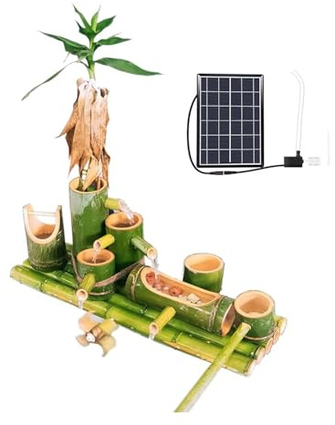 Fontana in bambù ad energia solare, fontana da giardino zen con pompa, decorazione Feng Shui per esterni, per cortile, patio, balcone, prato e acquario