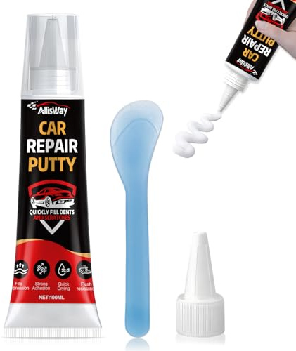 AllisWay Mastic Carrosserie Voiture, Colle Carrosserie Voiture, Mastic Carrosserie, Répare les Rayures et les Bosses, Convient à la Restauration de Voitures et de Bateaux, Blanc, 100 ml