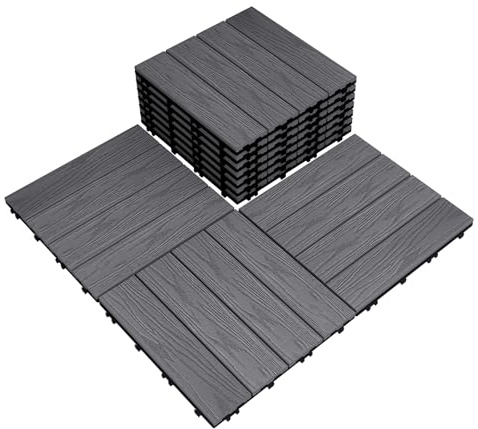 WPC Holzfliesen 30x30 cm 10er Set, Feelingwood WPC Bodenbelag WPC Terrassenfliesen, Holzoptik Fliesen wetterfest für Wintergarten, Bodenfliesen, Balkonboden (Sternengrau)