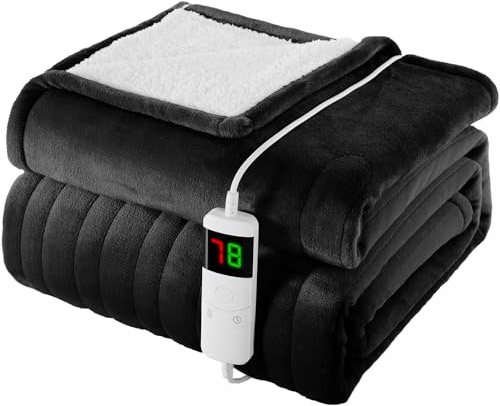 L'AGRATY Heizdecke,Wärmedecke 180x130cm,Wärme-heizdecke mit Abschaltautomatik,6 Heizstufen,10-Stunden-Timer,Wärmedecke Elektrisch mit Überhitzungsschutz Maschinenwaschbar(Schwarz)
