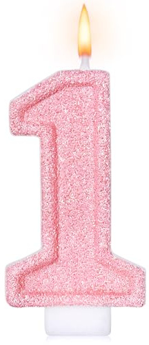 Cute Number 1 Birthday Candle, Glitter Pink Number Candles, First Birthday Cake Topper Decoration, Party Supplies Anniversary Celebrations