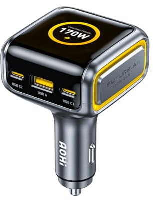 AOHI SUPERAUTO 170W Car Charger with TFT Smart Display, 140W PD 3.1 USB C Fast Charging Car Adapter, Compatible with MacBook Pro, Laptops, iPhone 17 Pro Max, Galaxy S25 Ultra