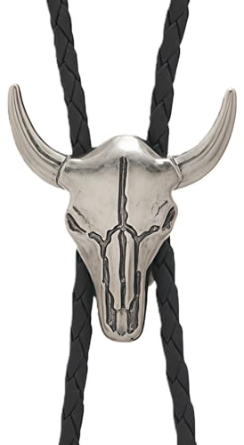HUAfengLan Antique Cowboy Bolo Tie, Vintage Western Leather Necklace Adjustable for Men & Women, Retro Cowboy Necklace with Pendant, Wild West Style Jewelry for Costume & Daily Wear (Silver)