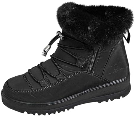 Snöstövlar dam päls – svarta ankelstövlar dam platta snöskor bekväma skaftstövlar varma skor platta vinterstövlar lätta damstövlar eleganta damskor Dressy vinterstövlar, svart, 40 EU
