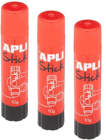 APLI 12145 - Bâton de colle blanche 10 g, Stick adhésif sans solvant, non toxique, séchage rapide, idéal école et loisirs créatifs (Lot de 3)