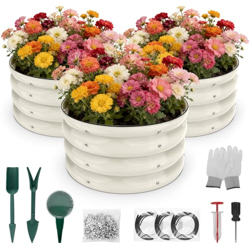 Shall Kit de jardinière surélevée Ronde 3 pièces (61 cm x 28,8 cm), bac à Plantes surélevé d'extérieur avec Bords de sécurité, Facile à Assembler, idéal pour Les Fleurs et Les Fruits.