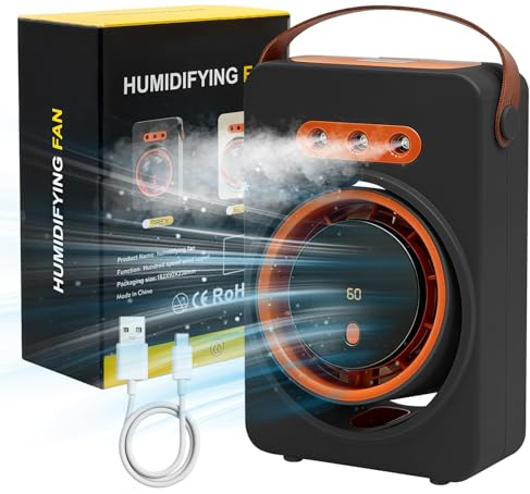 Aire Acondicionado Ventilador Portatil, Enfriador de Aire Evaporativo, Ventilador USB con Agua, Aire Acondicionado portátil, Ventilador Recargable para Mesa, Coche, Camping (negro)